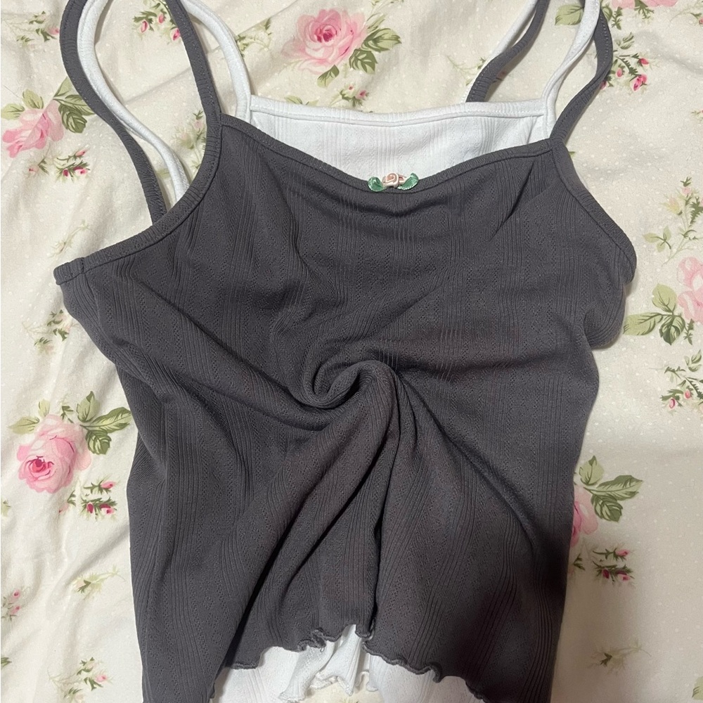 Women's Gray and White Two-in One Tank Top